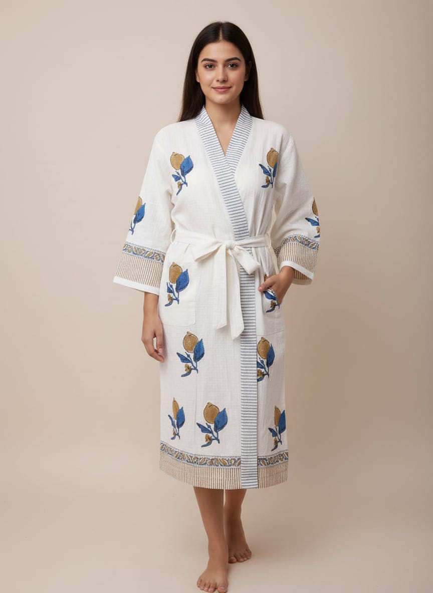 Hand Block Printed Cotton Bathrobe